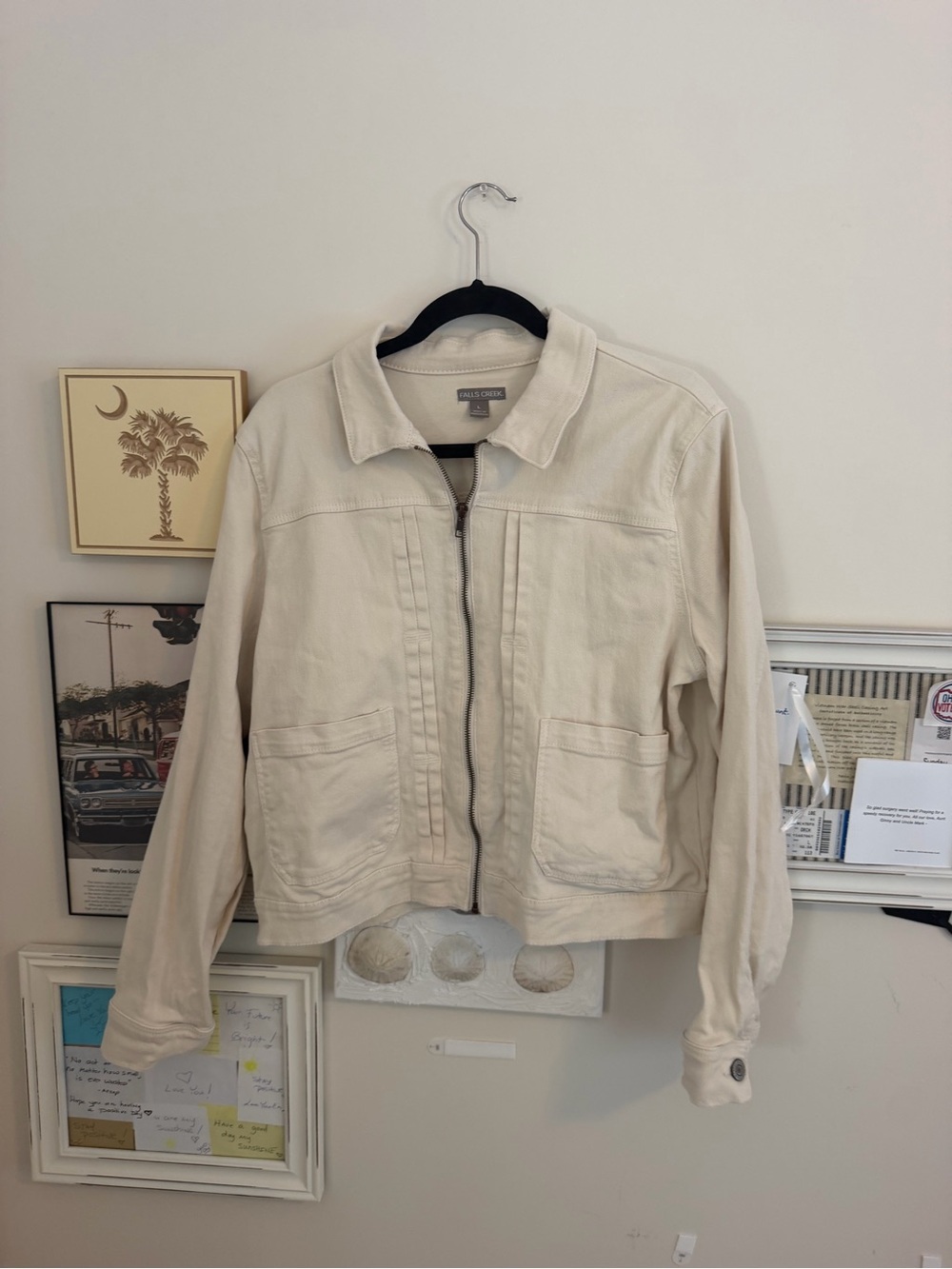 White cream Canvas Zip-Front Jacket -